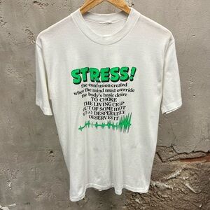 Vintage 1980s Stress! Comedy Single Stitch Graphic T-Shirt Gag Gift Large L 90s